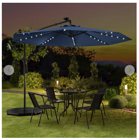 10 Feet Solar Offset Umbrella with 40 Lamp Solar Panel-Navy (Scratch and Dent)