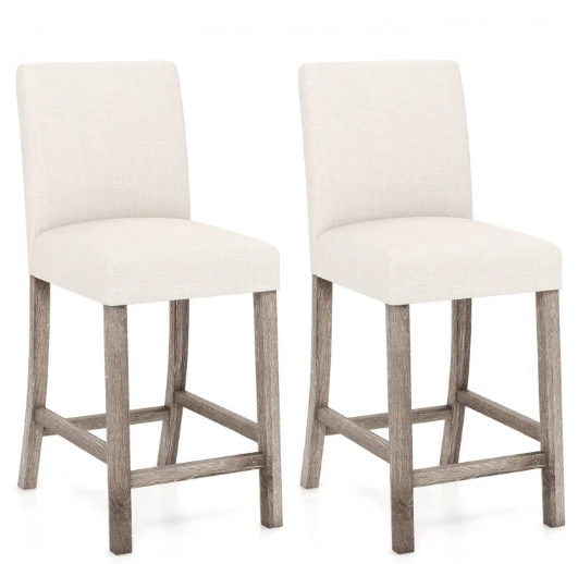 Set of 2 Counter Height Bar Stools with Back and Footrest - Assembled