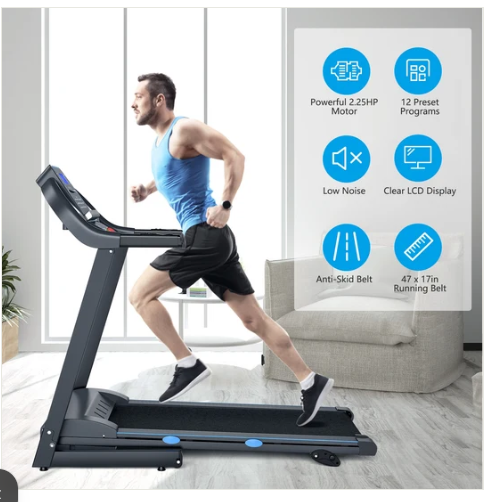 2.25 HP Folding Electric Motorized Power Treadmill with Blue Backlit LCD Display (Shipping Damage)