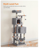 Fully Assembled,  Cat Condo, cat  tree, 61-Inch Cat Tower with 5 Scratching Posts, 2 Perches, 2 Caves, Hammock, 2 Pompoms, Light Gray