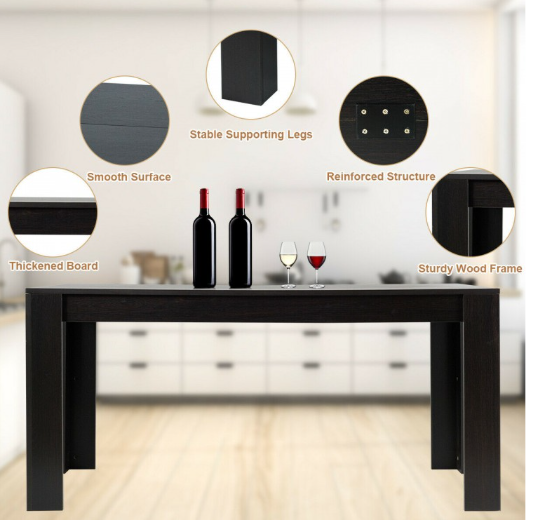 63 Inch Rectangular Modern Dining Kitchen Table for 6 People-Black (Assembled)