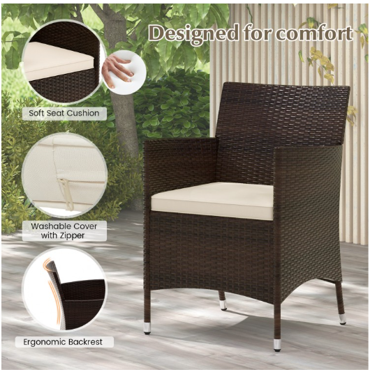 4 Piece Patio Rattan Conversation Set with Cozy Seat Cushions-Gray (Assembled)