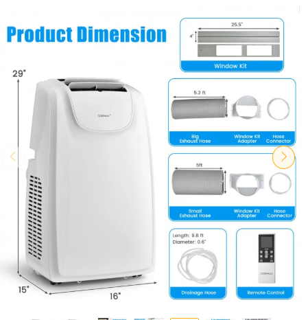 12000 BTU Dual Hose Portable Air Conditioner with Remote Control-White