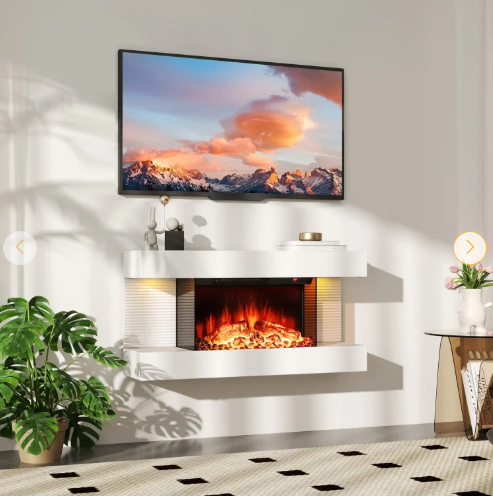 50 Inch 3-Sided Wall Mounted Electric Fireplace (No Remote Control) (1 Box)