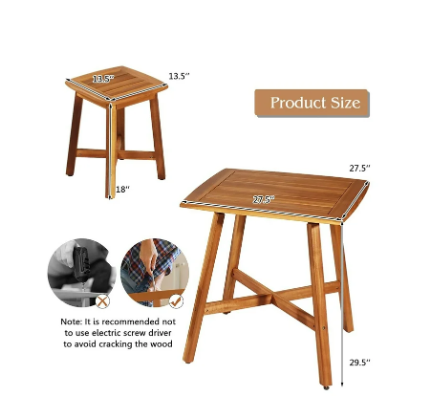 5PCS Acacia Patio Dining Set W/Square Table & 4 Stools Reddish Brown - (Scratch and Dent)