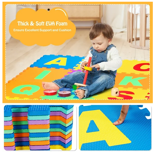 Babyjoy Kids Foam Interlocking Puzzle Play Mat w/Alphabet & Numbers 72-Piece Set