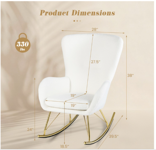 Nursery Rocking Chair with Curved Backrest and Armrests-White