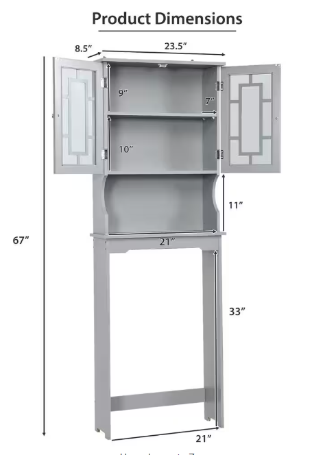 Over-the-Toilet Storage Cabinet Organizer with Doors and Shelves