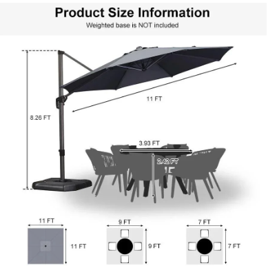 11 FT Outdoor Patio Umbrella with 360° Rotation and Adjustable Tilt-OURS IS BEIGE, FULLY ASSEMBLED