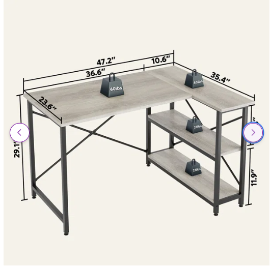 Reversible L Shaped Computer Desks with Adjustable Shelves (1 Box, Unassembled)