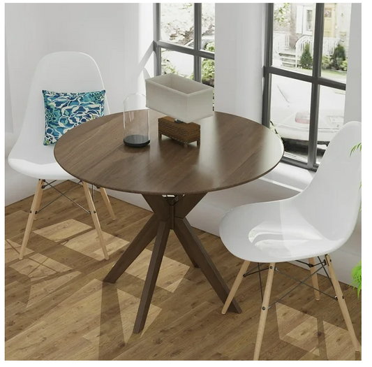 Modern Round Wood Dining Table 35" W/ Solid Wood Legs& Base for Home, Office