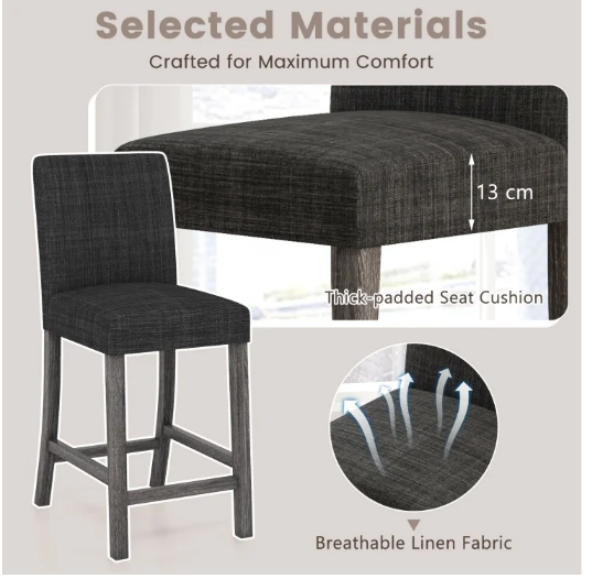 Set of 2 - Counter Height Bar Stools with Back and Footrest-Gray