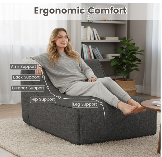 Portable L-Shaped Inflatable Lazy Sofa with Detachable Cover-Gray