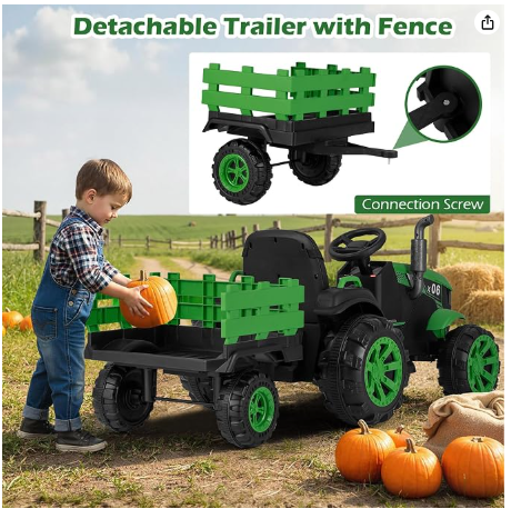 24V 9AH Ride on Tractor, 2 x 550W Motors, with Remote Control (See Notes) (Dark Green)