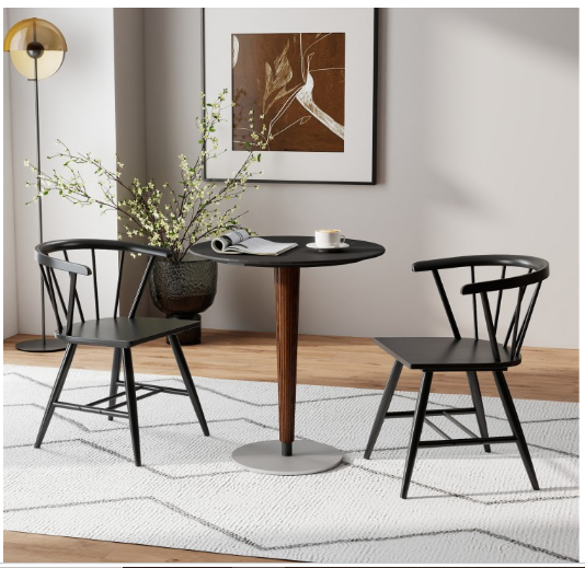 Windsor Dining Chair Set of 2 Mid-Century Modern Black Kitchen Chairs-Black