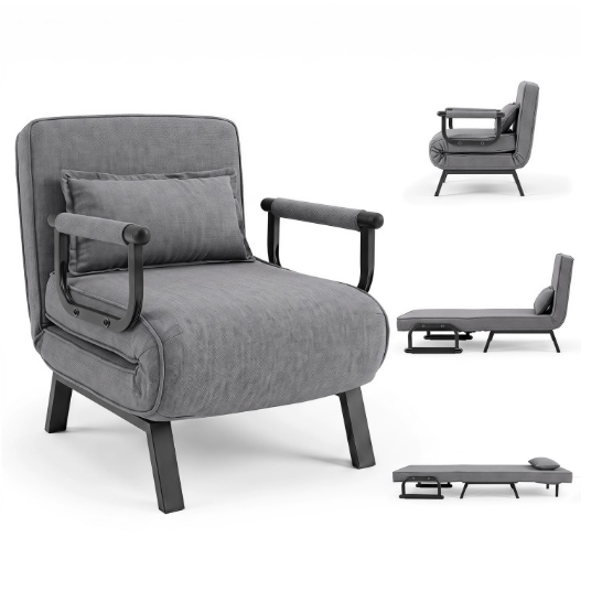 3-in-1 Convertible Sofa Bed with 5-Position Adjustable Backrest and Lumbar Pillow-Dark Gray