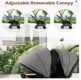 Foldable Lightweight Front Back Seats Double Baby Stroller - Grey