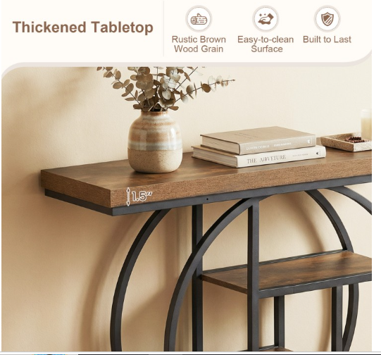 4-Tier Console Table 41 Inches Entryway Table with Storage Shelves-Brown (Assembled)