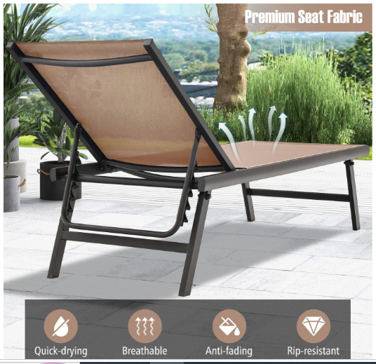 3 Pieces Patio Chaise Lounge Chair and Table Set for Poolside Yard-Brown (Shipping Damage) (assembled)