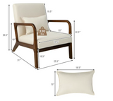 Modern Accent Chair Leisure Armchair with Rubber Wood Frame & Lumbar Pillow Beige