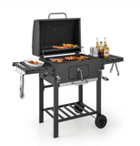 Outdoor BBQ Charcoal Grill with 2 Foldable Side Table and Wheels - Unassembled