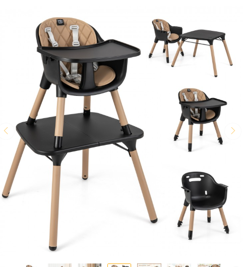 5-in-1 Baby Wooden Convertible High Chair - Black/Coffee