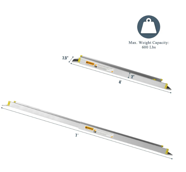 SPECIAL, Up to 7 feet, Adjustable Reverseable  Aluminum Ramp, with safety channels on one side (Copy)