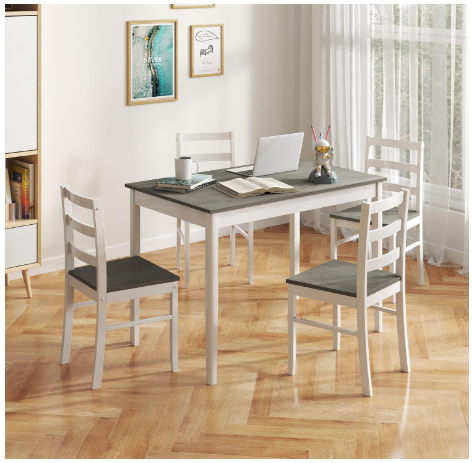 4 Piece Set, Kitchen Table and Chairs, Wood Grain (Grey) (3 Chairs Only)