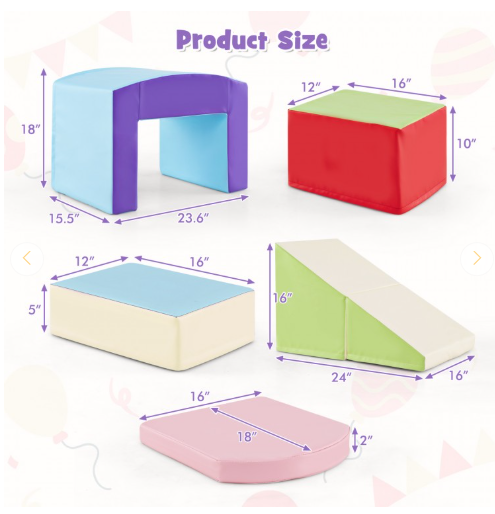 6 Pieces Foam Climbing Blocks Soft Play Climbing for Toddlers with Tunnel (Customer Return)