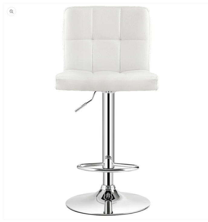 Set of 2 Square Swivel Adjustable PU Leather Bar Stools with Back and Footrest-White