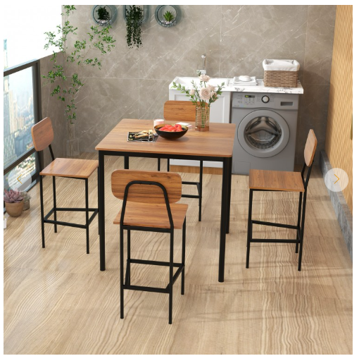 5-Piece Counter-Height Dining Bar Table Set with 4 Bar Chairs-Walnut (Fully Assembled)