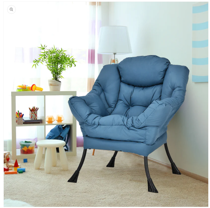 Indoor/Outdoor Modern Polyester Lazy Chair with Steel Frame and Side Pocket-Navy
