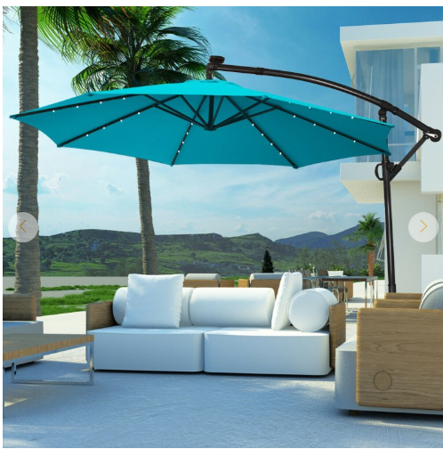 Tax Free - 10 Feet Patio Offset Umbrella with 32 Solar-Powered LED Lights-Turquois (Assembled)