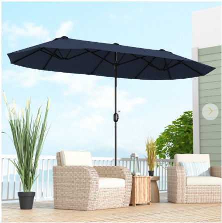 13 Feet Double-Sided Patio Twin Table Umbrella with Crank Handle-Navy (Assembled)