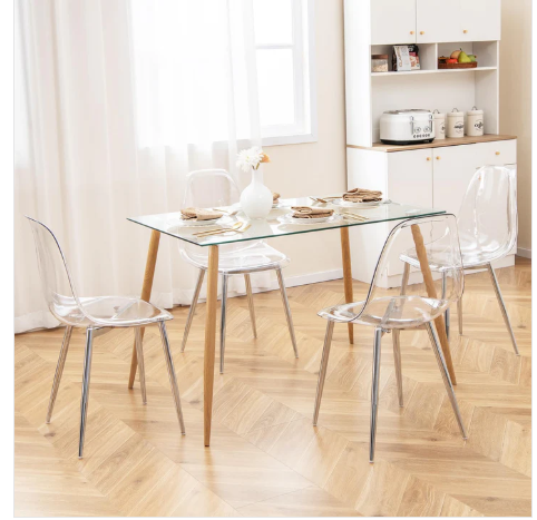 Set of 4, Kitchen Chairs w/Transparent Seat & Curved Back