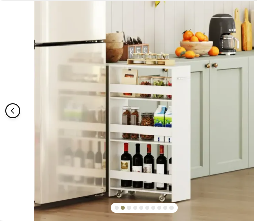 4-Tier Rolling Storage Cart Slim Kitchen Cart on Wheels with Open Shelves and Handle- White (Assembled)