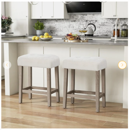 Set of 2 - Modern Counter Height Bar Stools with Rubber Wood Legs, BEIGE
