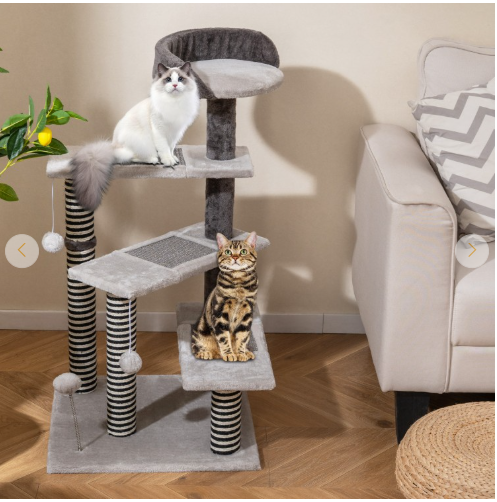 93 CM Tall Cat Tree Kitten Tower with Sisal and Jute Scratching Posts (Assembled)