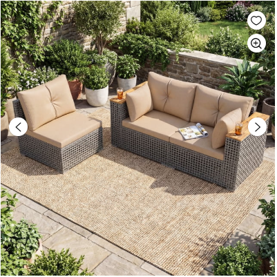 Patio Wicker Sectional Furniture Sofa Set -Beige (Assembled)