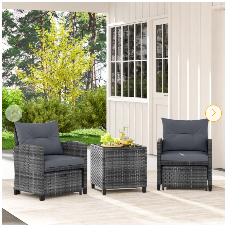 5 Pieces Patio Rattan Sofa Ottoman Furniture Set with Cushions-Grey (Fully Assembled)