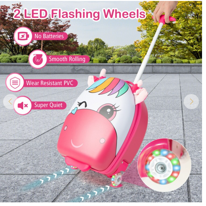 Costway Kids Rolling Luggage 16'' Hard Shell Carry On Travel Suitcase with Flashing Wheels