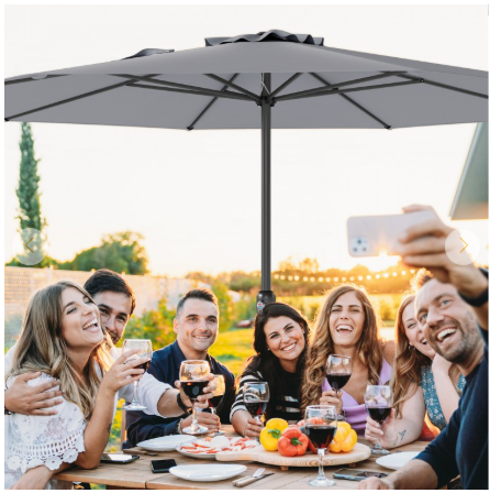 12 Feet Patio Umbrella with Crank Handle and 8 Sturdy Ribs-Gray