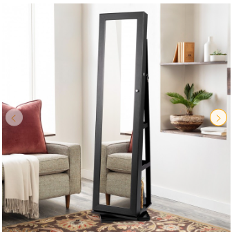 360° Rotatable 2-in-1 Lockable Jewelry Cabinet with Full-Length Mirror (Assembled)