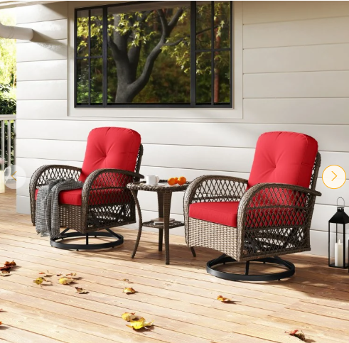 3 Pieces Outdoor Swivel Rocker Set with Small Side Table (Fully Assembled)