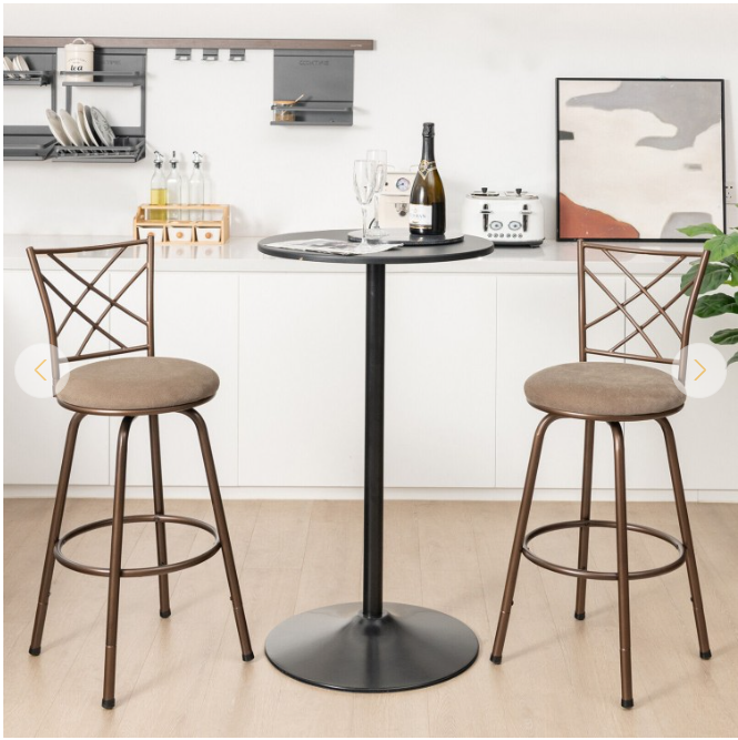 2 Pieces Swivel Pluch Fabrice Cushioned Bar Stool Set-Brown