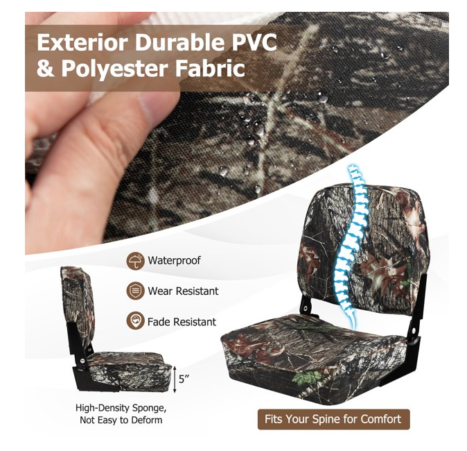 Costway 2-Piece Folding Boat Seat Set with Sponge Padding & Aluminum Hinges Low Back