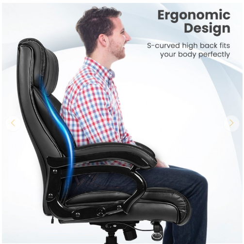 Big and Tall 400 Pounds PU Leather Massage Office Chair-Black (Assembled)
