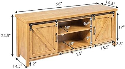 TV Stand with Sliding Barn Door for TVs Up to 65 Inch, Fully Assembled