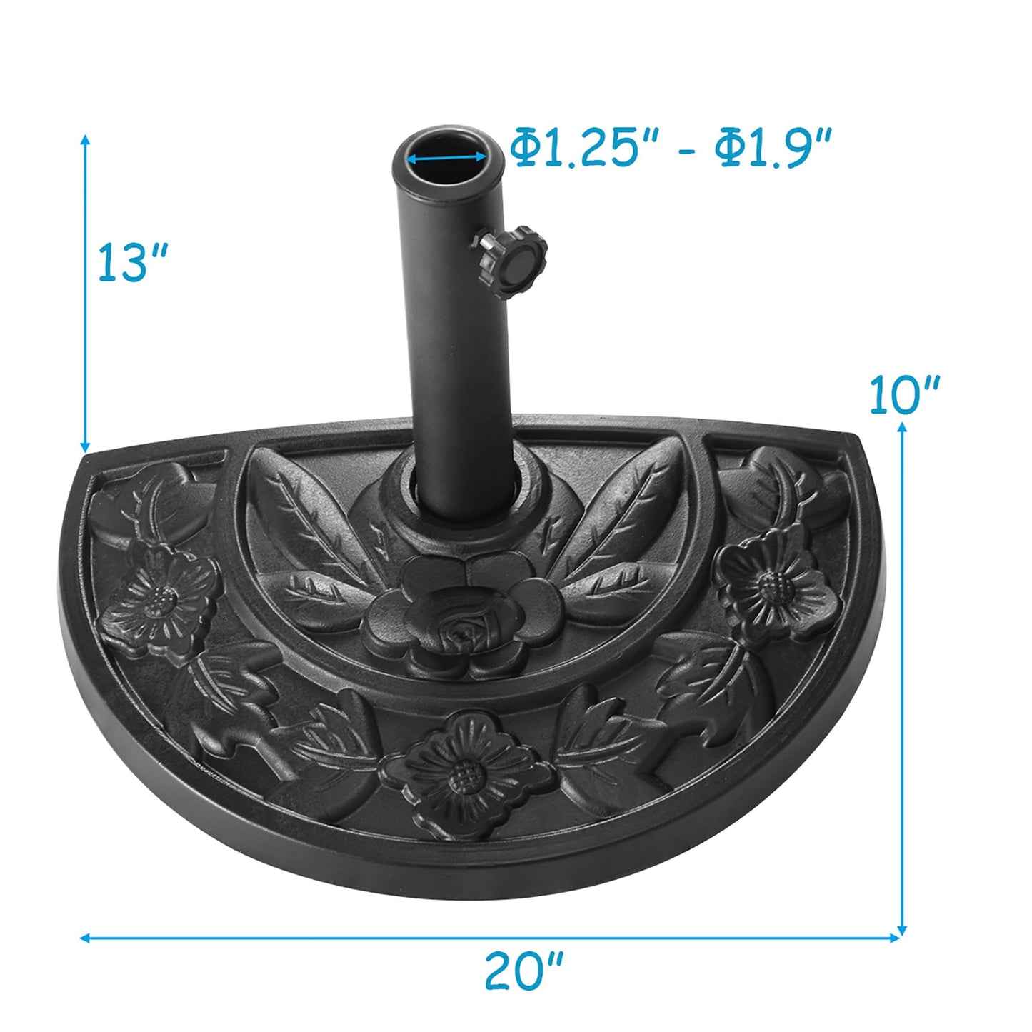 20 in. Half Round Outdoor Patio Umbrella Base in Black