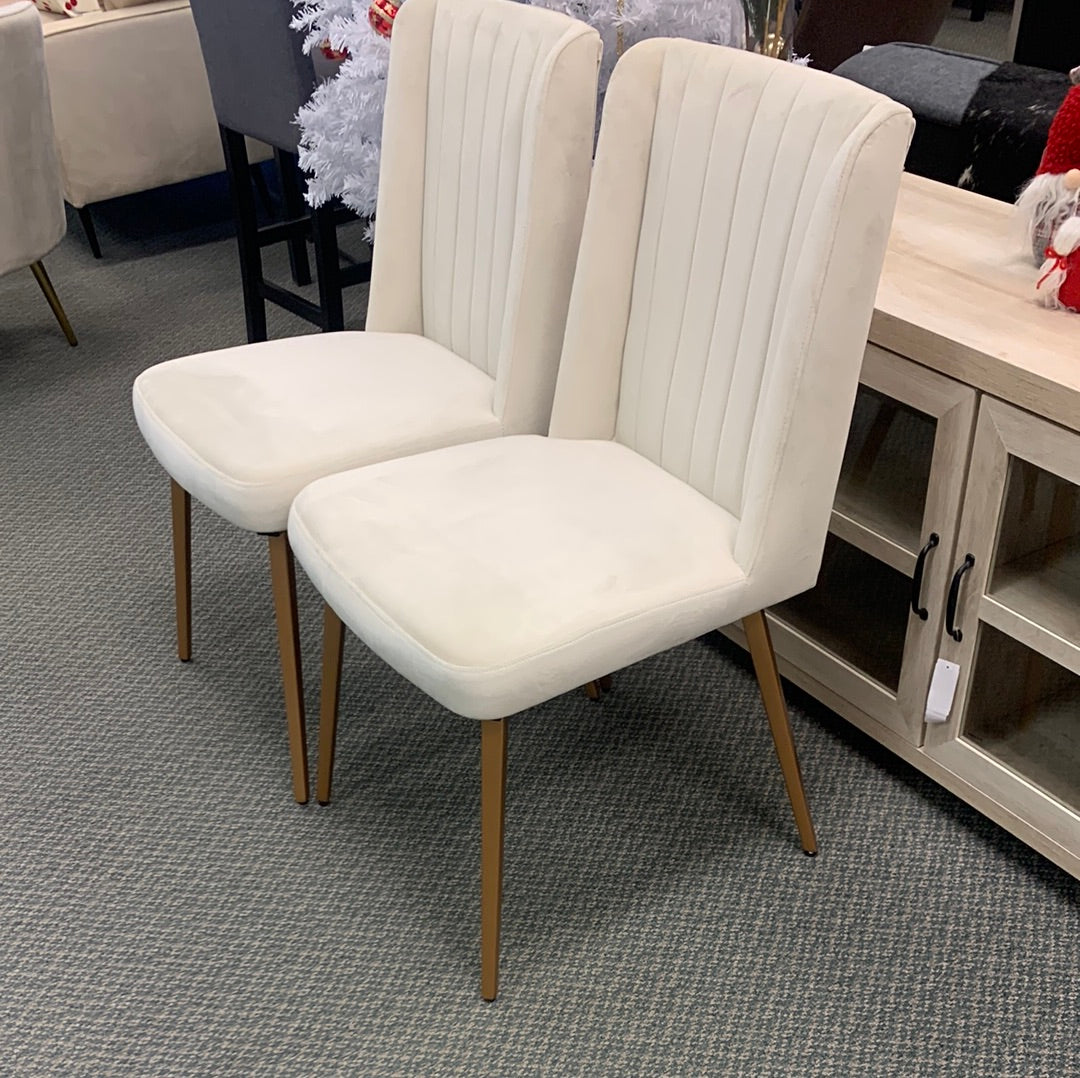 2 Piece Side Chair Set, cream, gold legs